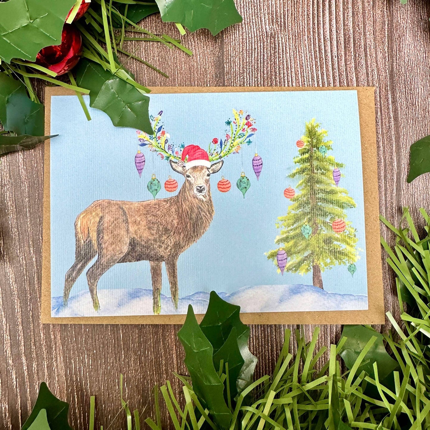 Christmas Stag | Eco Friendly Art Card cute colourful Deer: NAKED