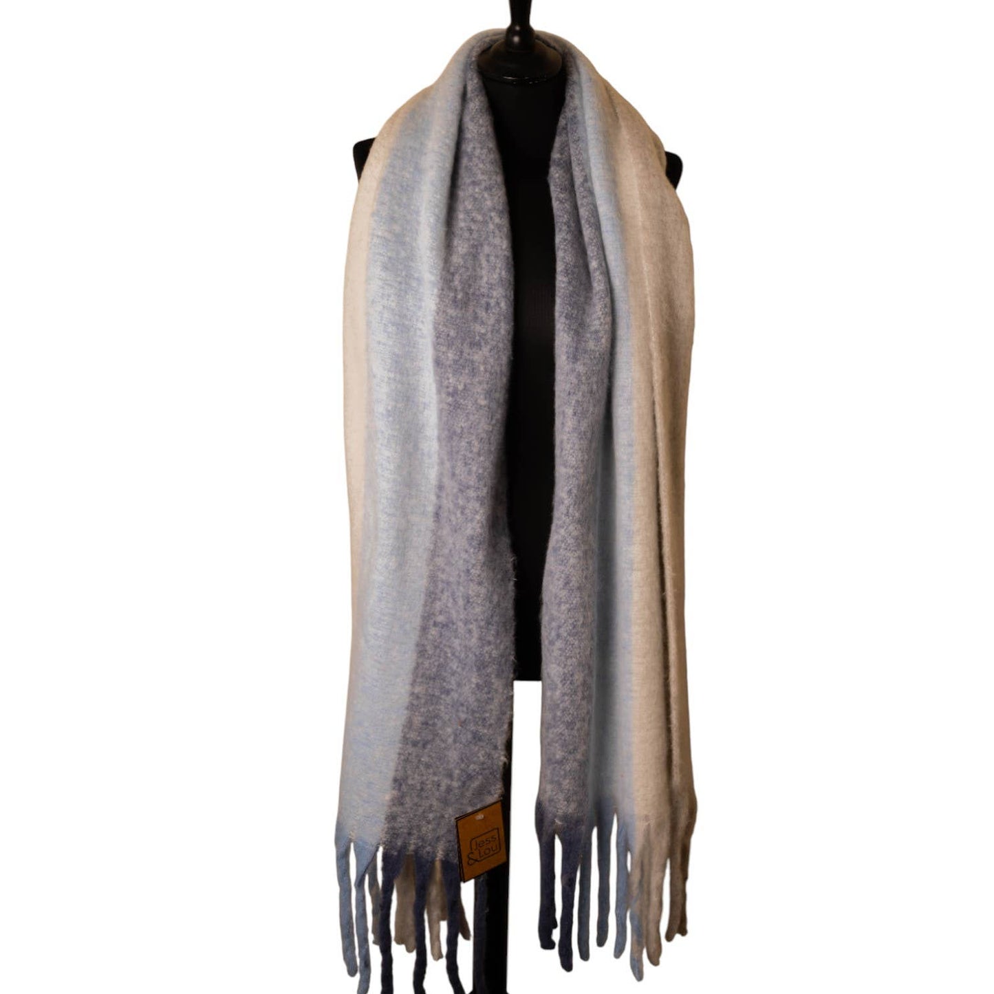 Grey & Blues Striped Chunky Winter Scarf SW761