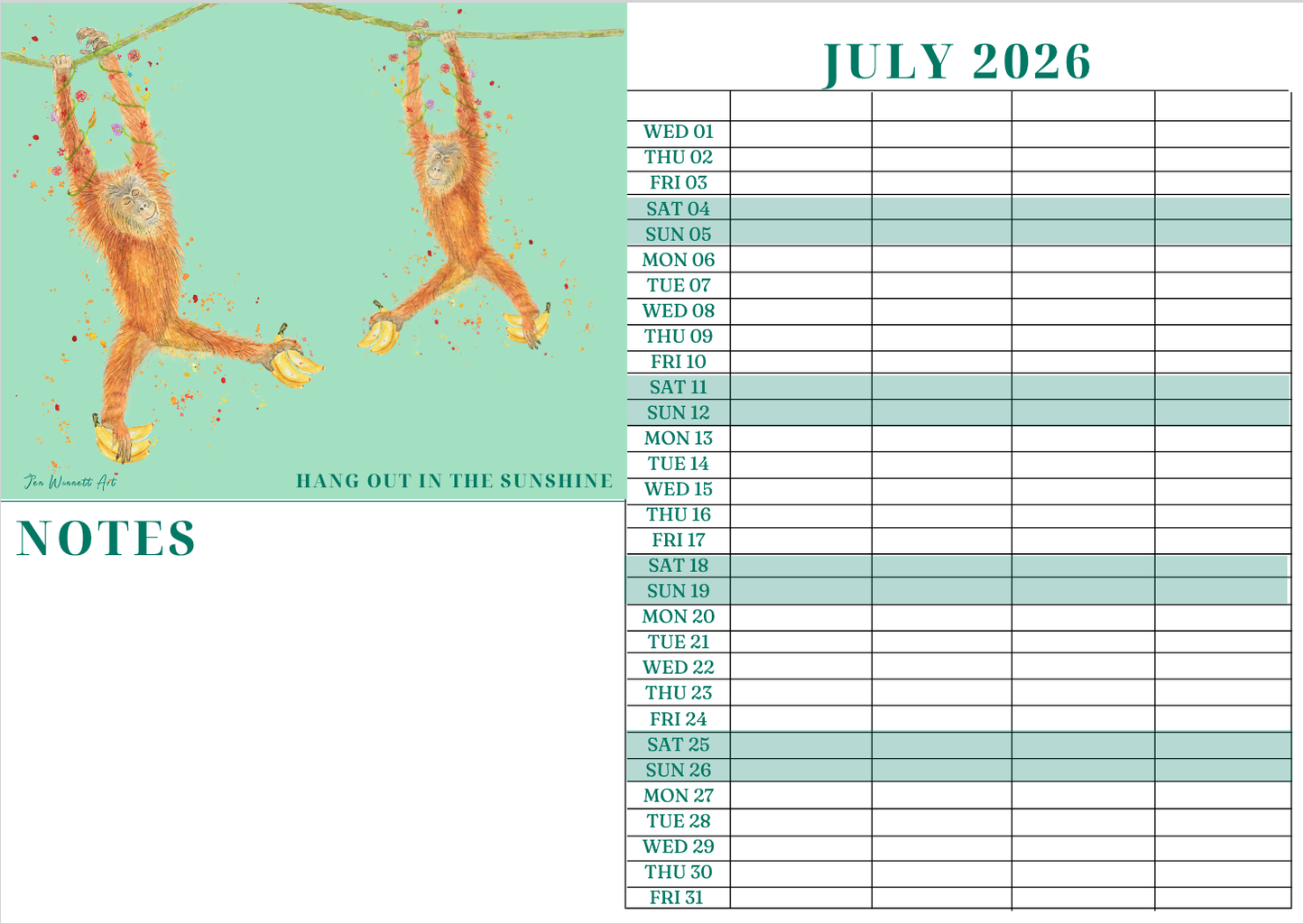 2026 A3 Animal Family Wall Calendar | UK Made Best seller