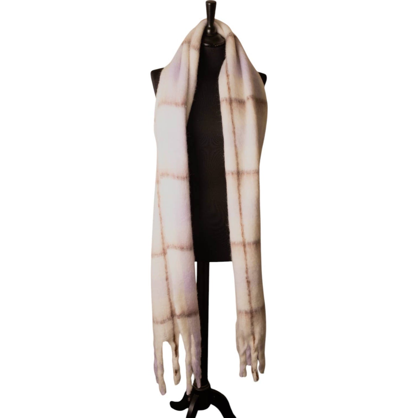 Lilac & White Checked Chunky Winter Scarf SW782