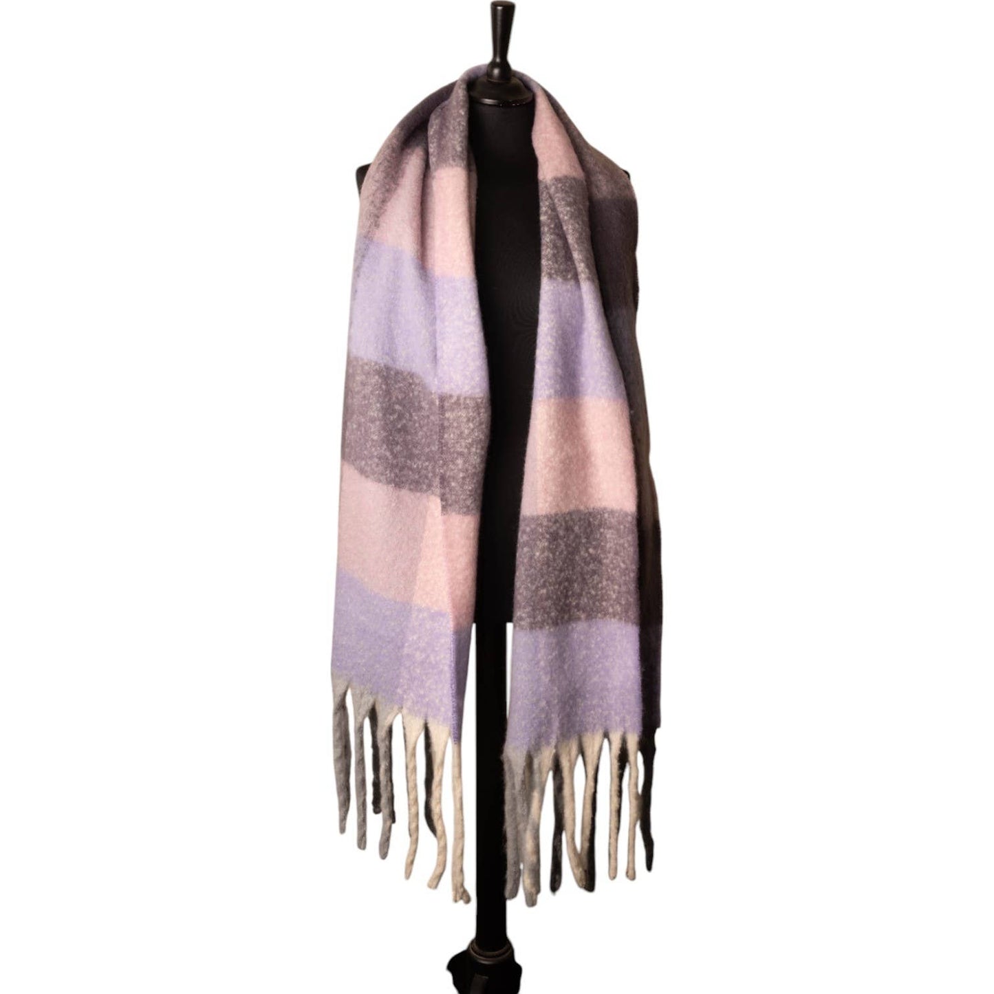Pink, Lilac & Purple Checked Chunky Winter Scarf SW820