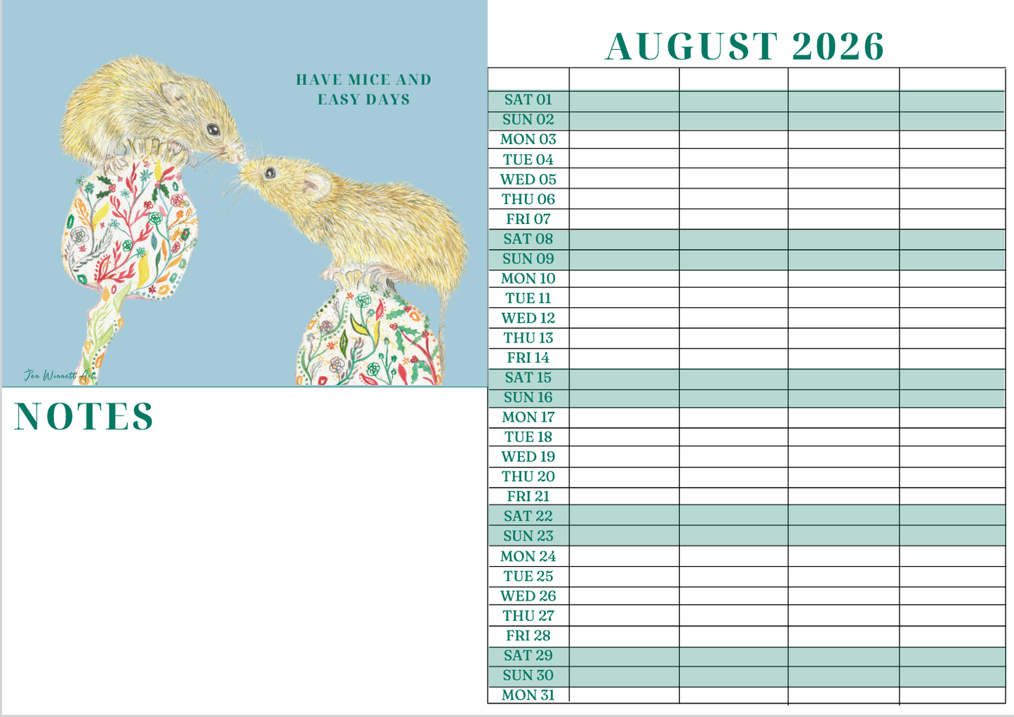 2026 A3 Animal Family Wall Calendar | UK Made Best seller