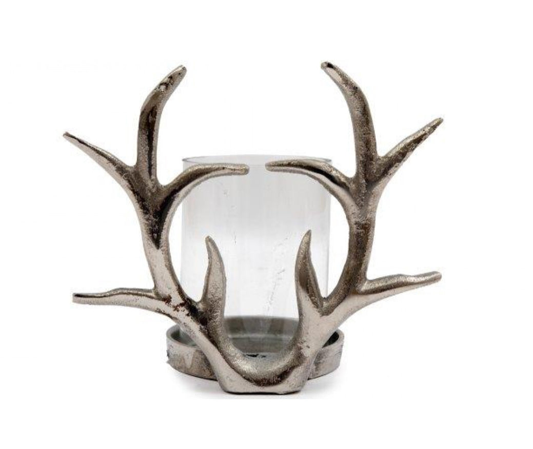 Silvered Stag Antler Candle Holder