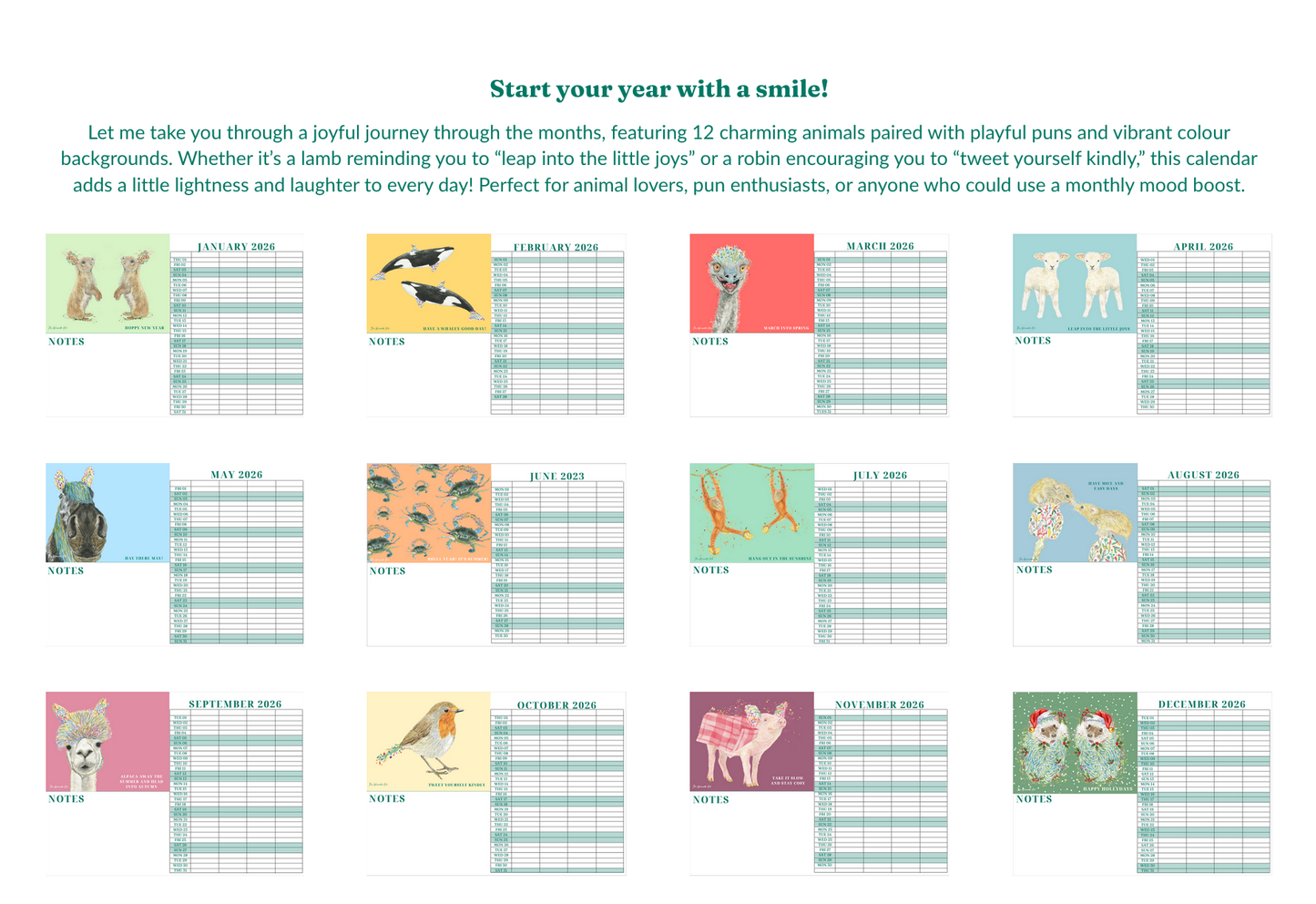 2026 A3 Animal Family Wall Calendar | UK Made Best seller