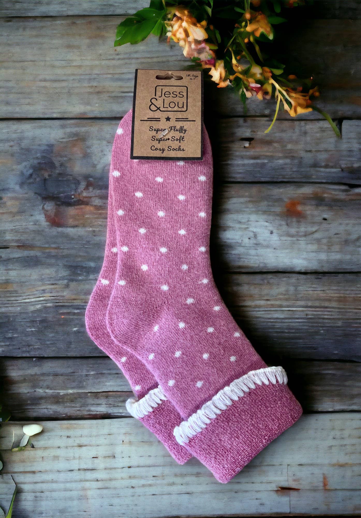Super Cosy Dotty Cuff Socks : Pink