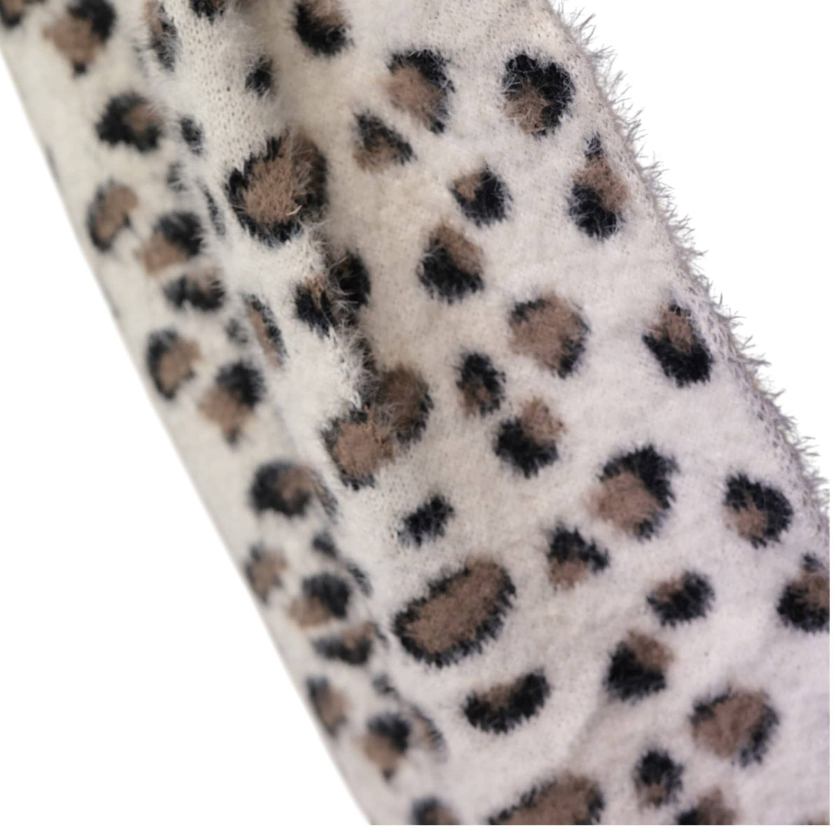 Cream Leopard Fluffy Pull Through Scarf AS102