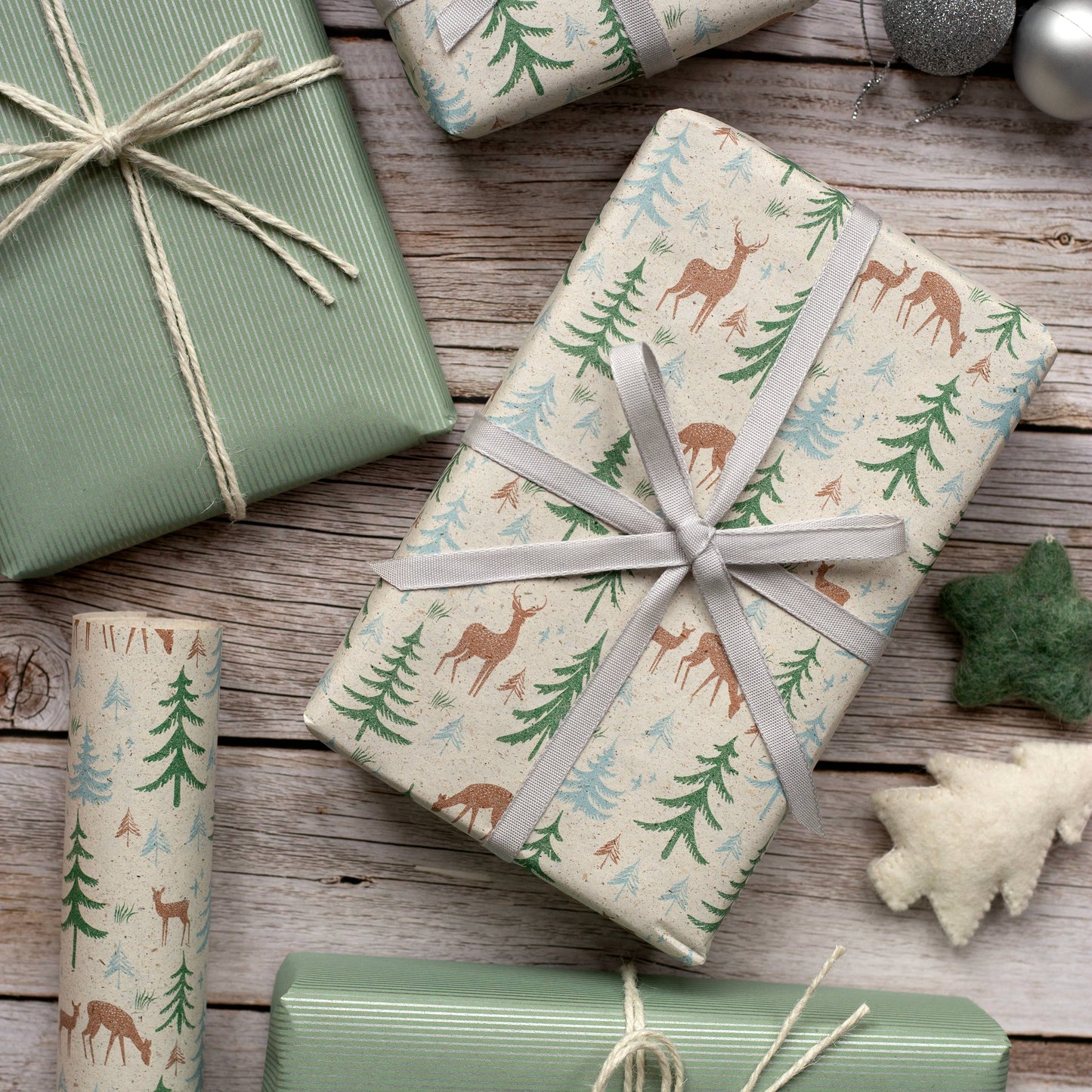 5m roll of Festive Reindeer Design Recycled Gift Wrap