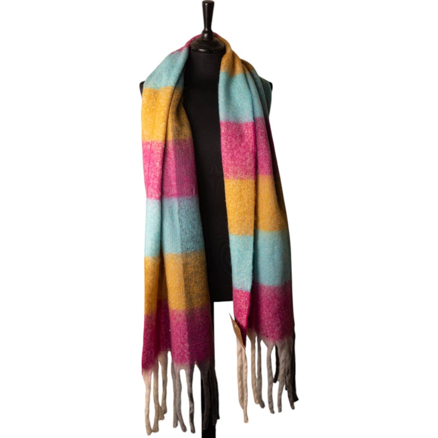 Pink, Orange & Blue Checked Chunky Winter Scarf SW821