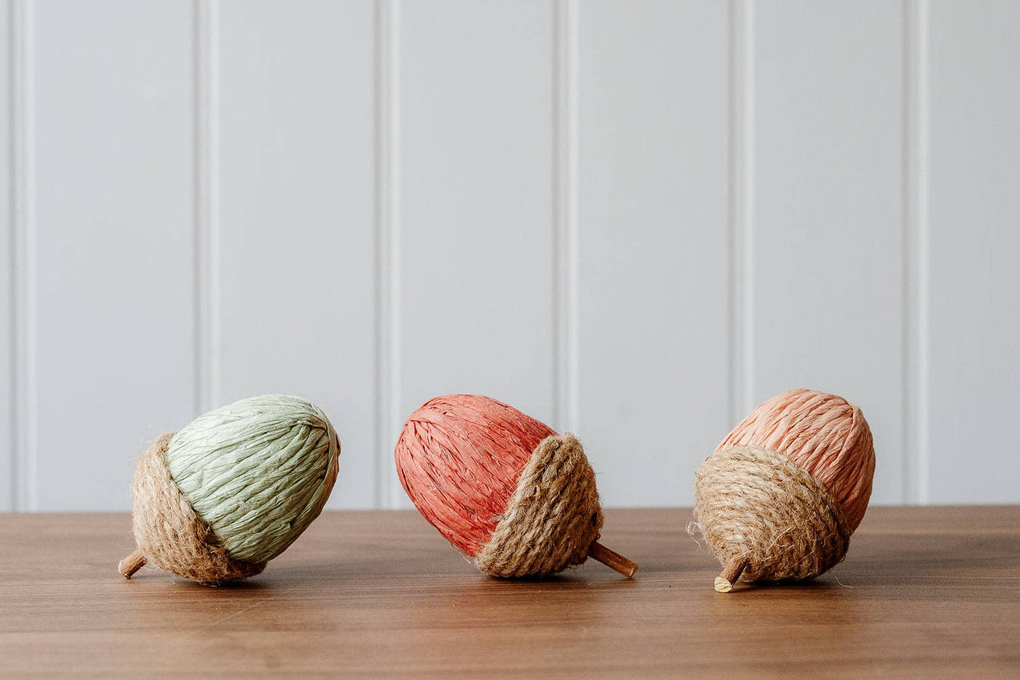Rope and Paper Acorns (Green, Light Maroon and Rose)