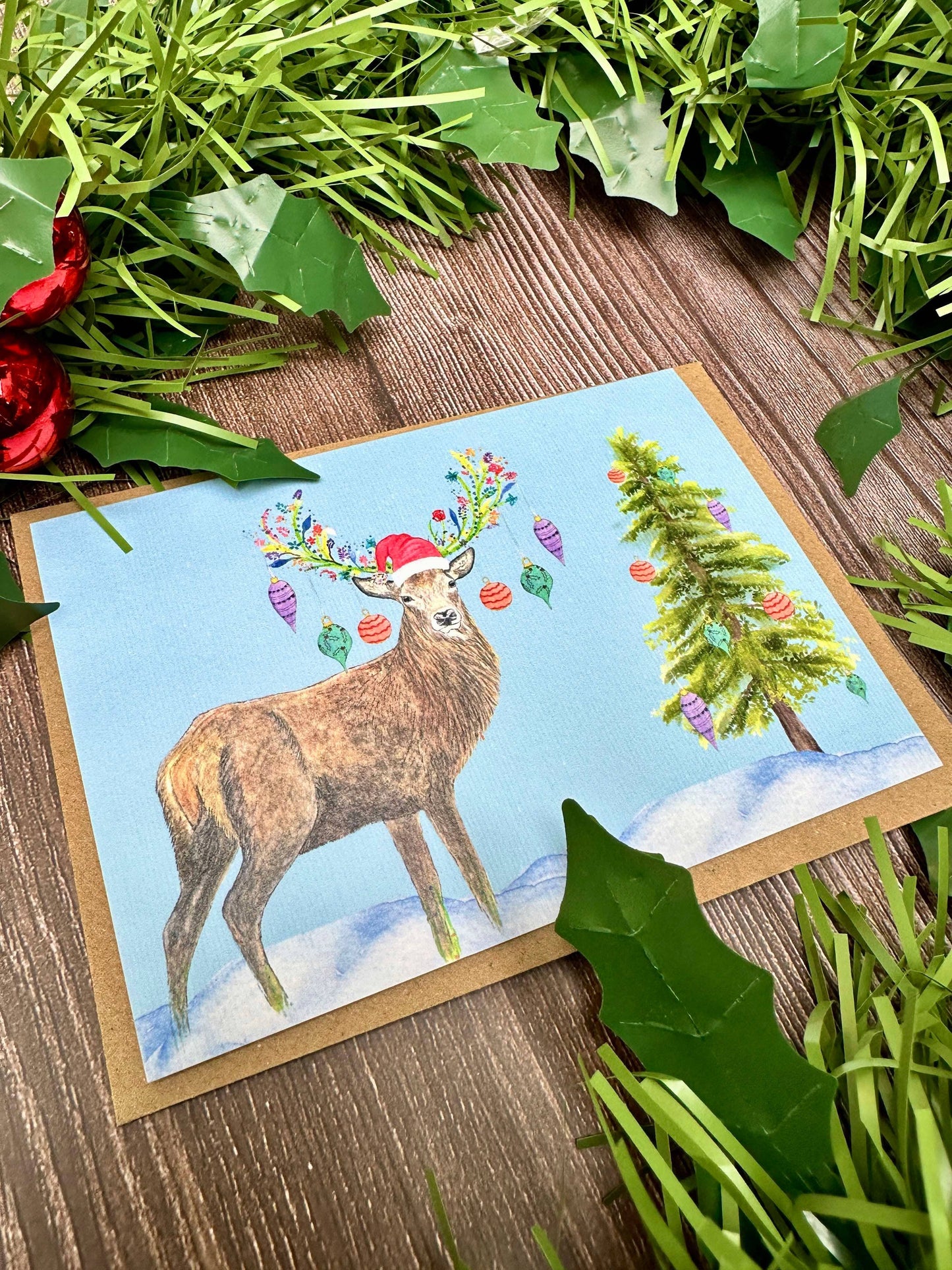 Christmas Stag | Eco Friendly Art Card cute colourful Deer: NAKED