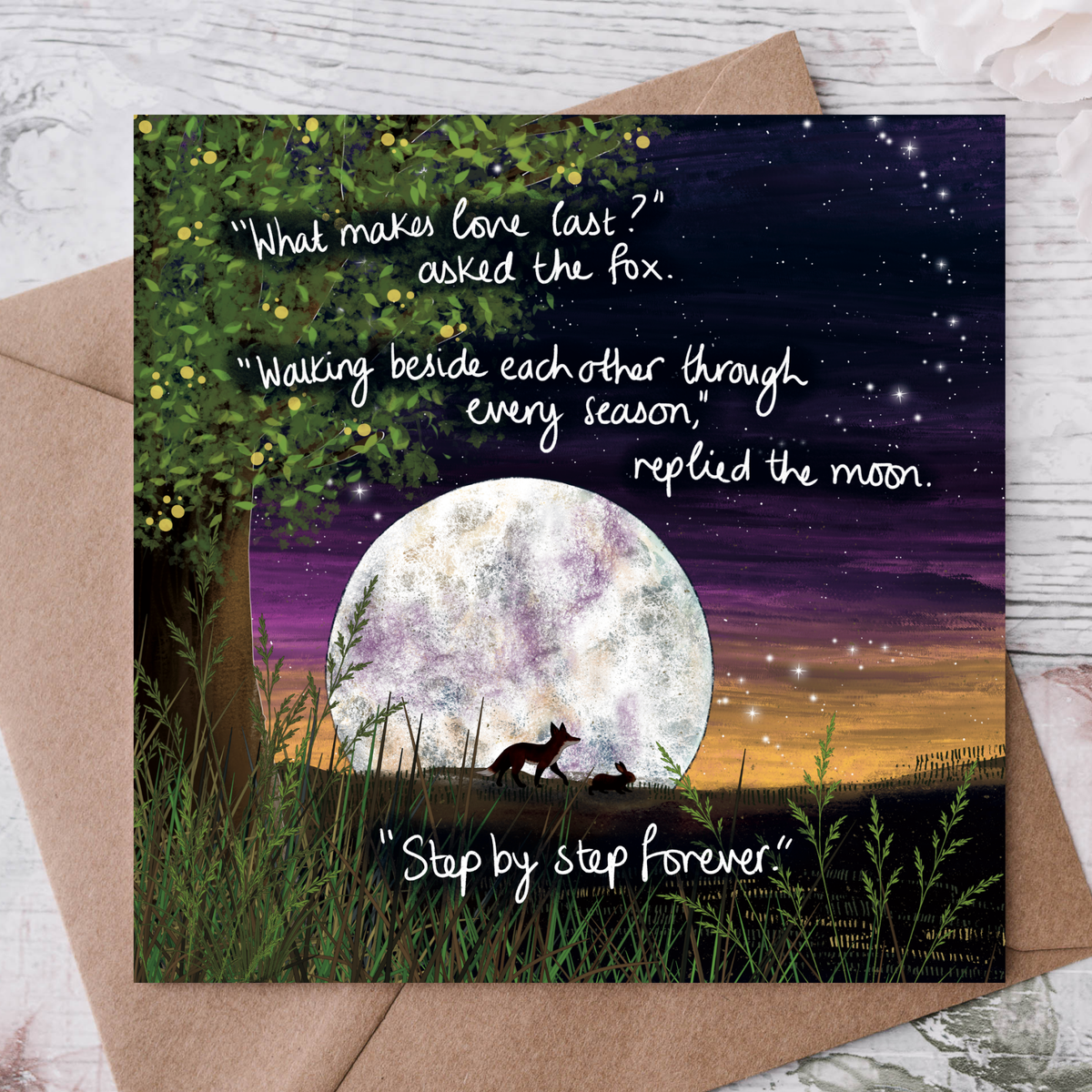 'Step By Step' - Fox Under The Moon Love Card : Naked (no cello wrapping)