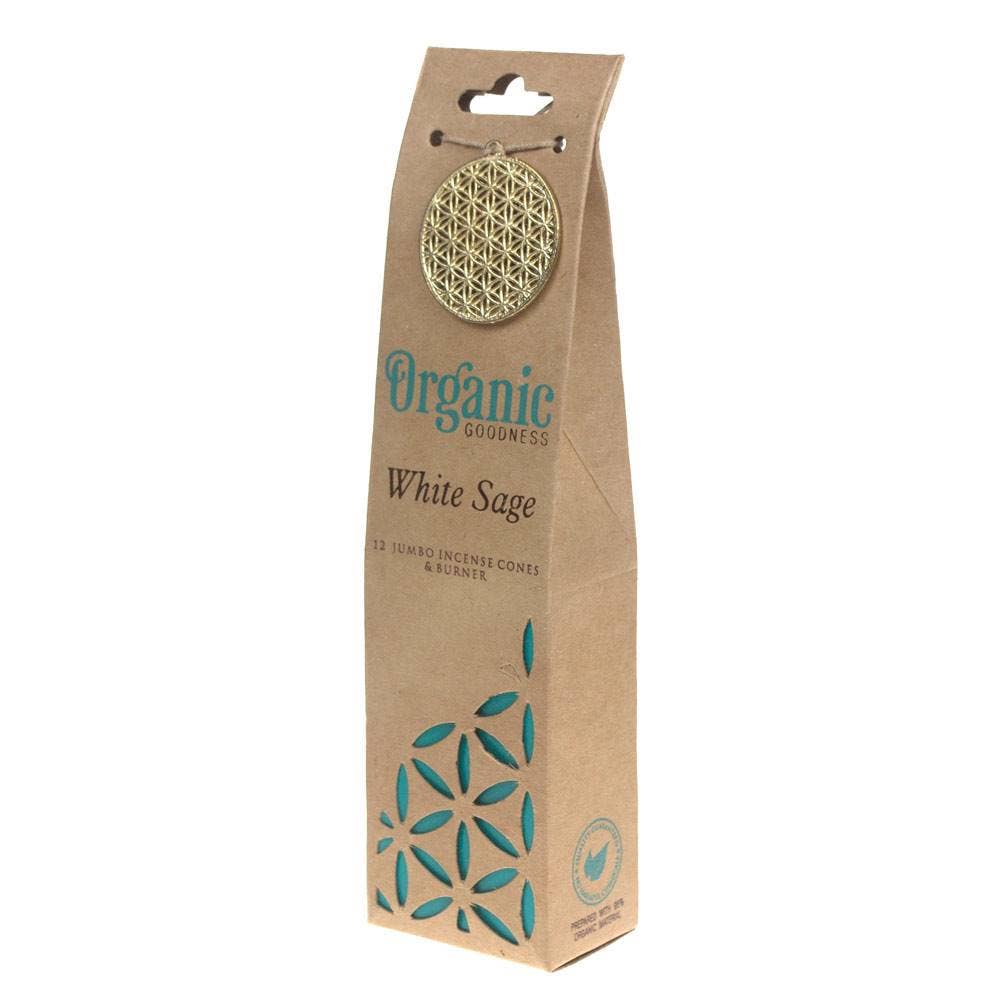 Incense cones x 12 & burner, Organic Goodness, white sage