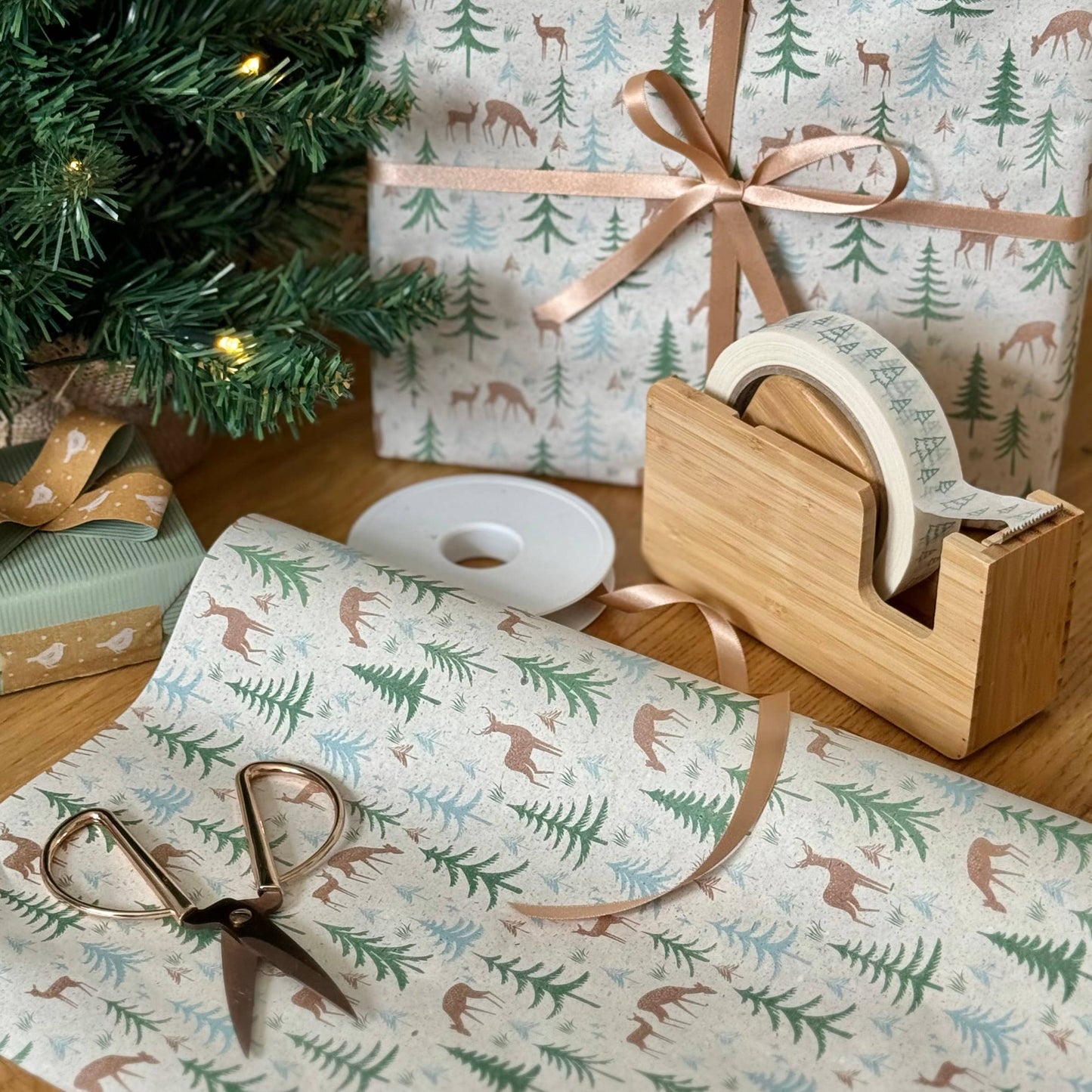 5m roll of Festive Reindeer Design Recycled Gift Wrap