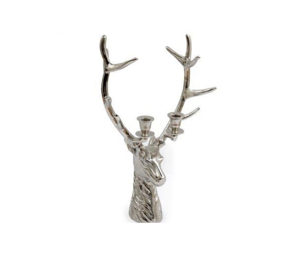 Silvered Stag Head Candlestick Holder