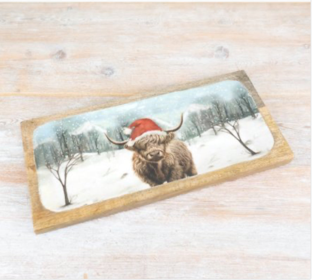 Snow Highland Cow Tray 30cm