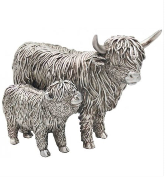 Silvered Highland Cow & Calf