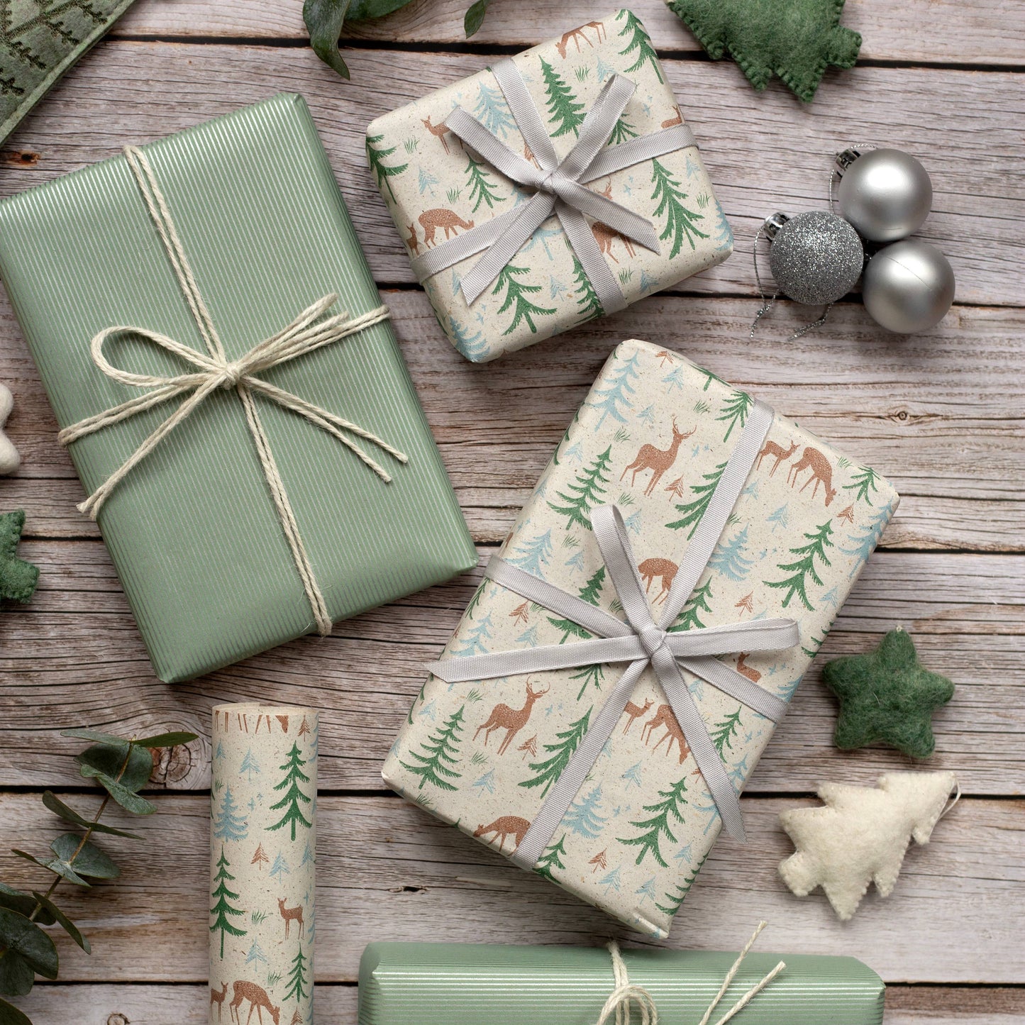5m roll of Festive Reindeer Design Recycled Gift Wrap