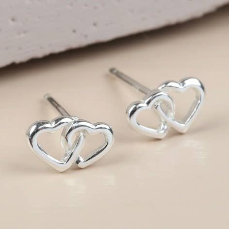 Sterling Silver Interlocking Heart Stud Earrings