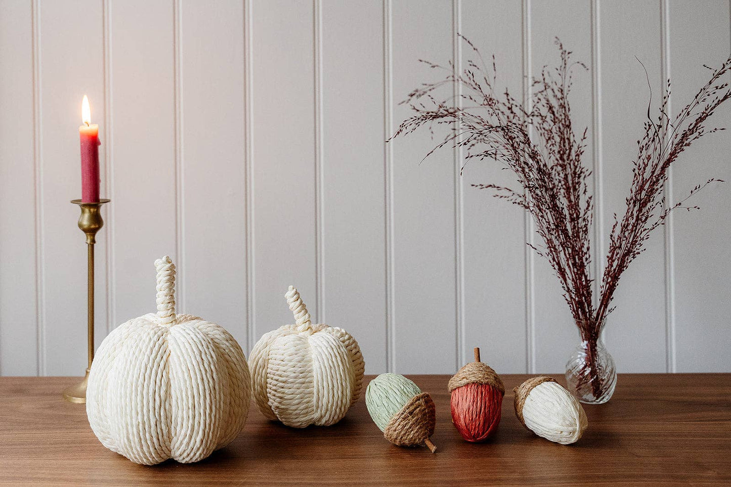 Rope and Paper Acorns (Green, Light Maroon and Rose)