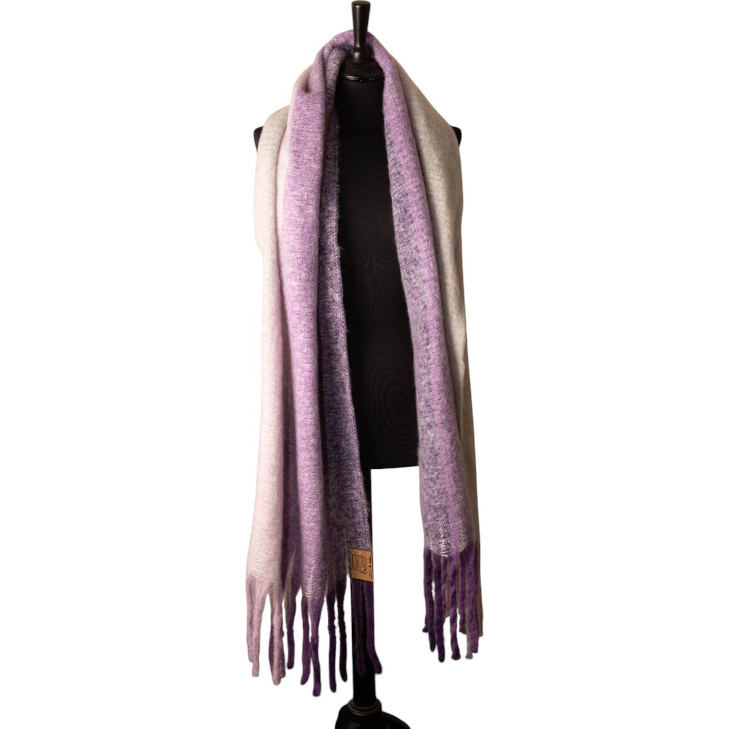 Grey, Pink & Purple Striped Chunky Winter Scarf SW761