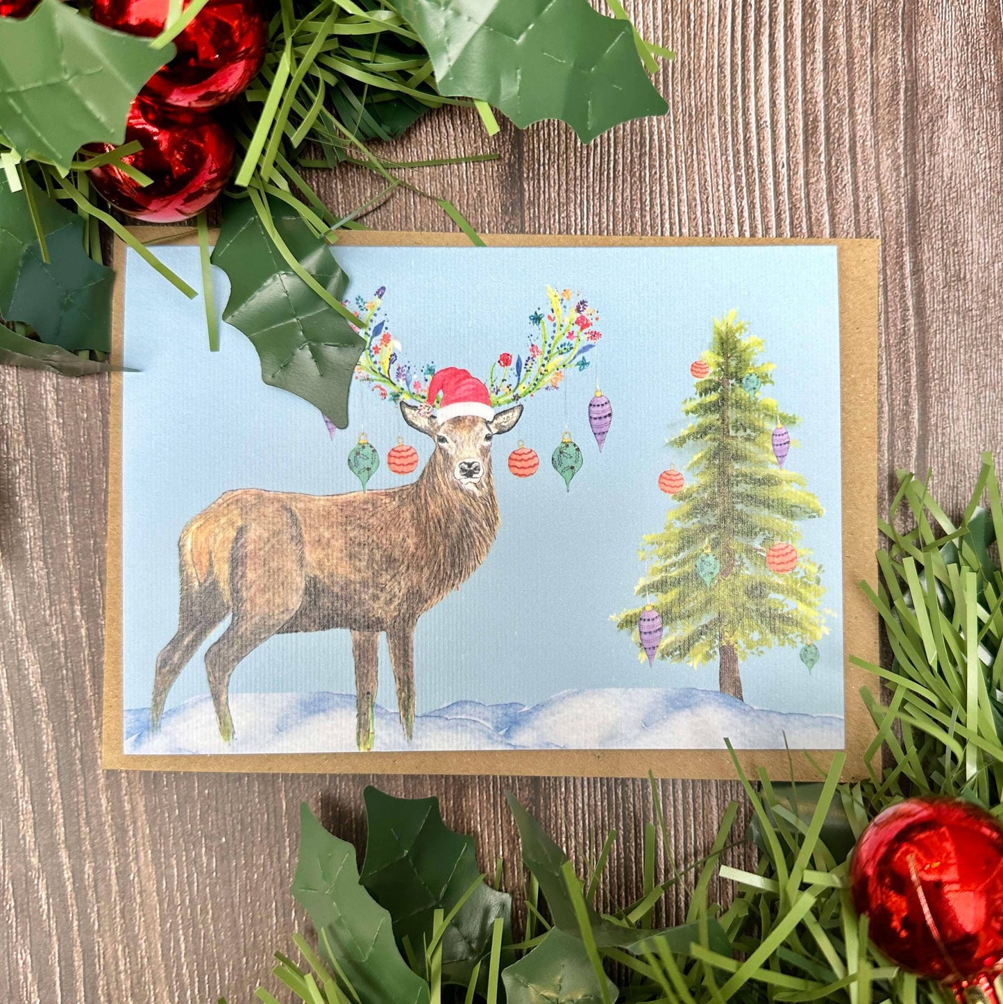 Christmas Stag | Eco Friendly Art Card cute colourful Deer: NAKED