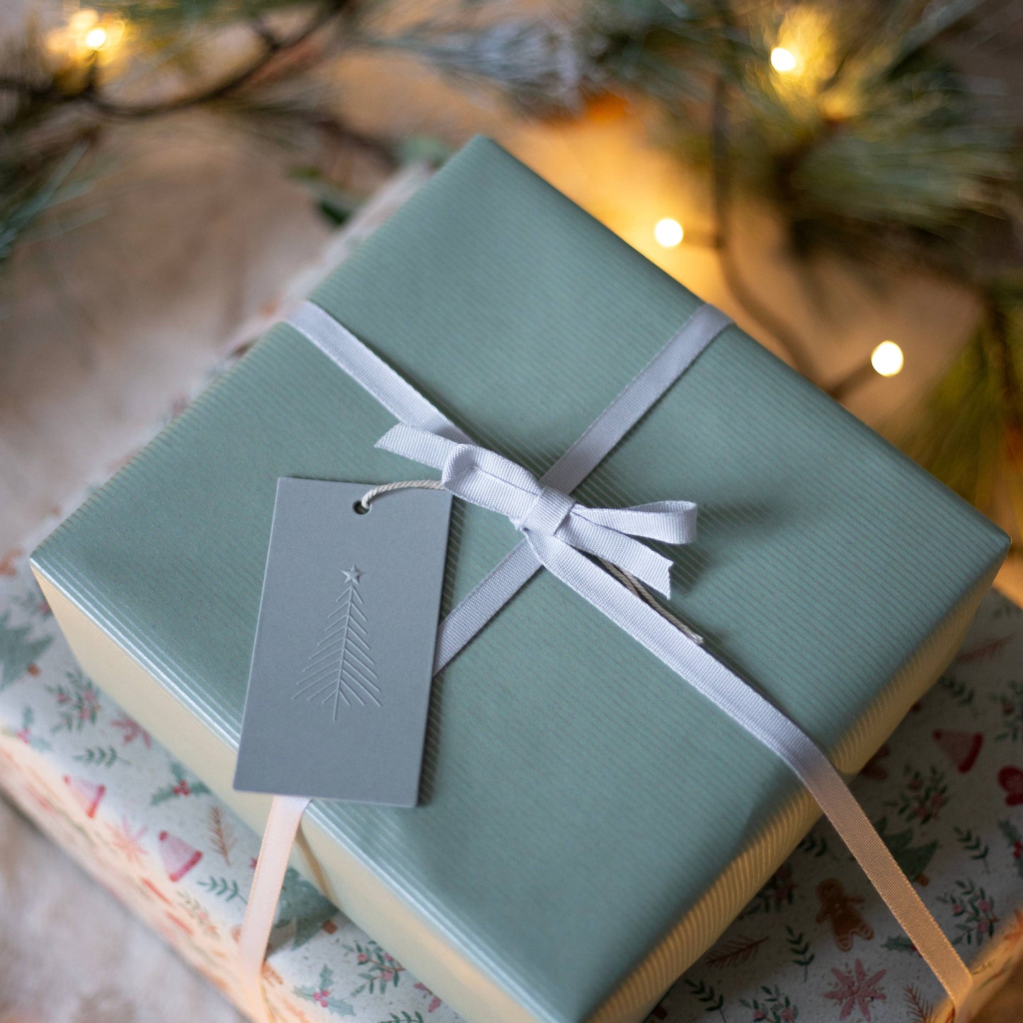 5m roll of Green with Fine Silver Lines Kraft Wrapping Paper