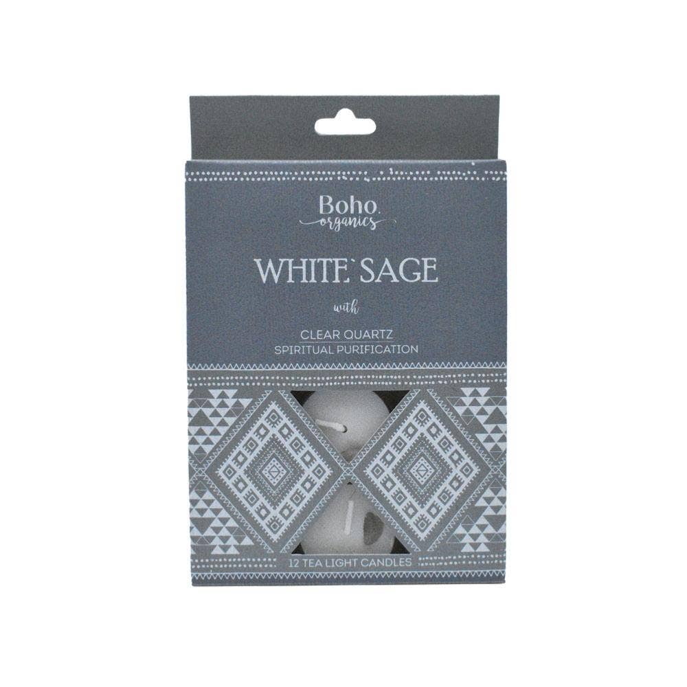 Boho Organics 12 Tea Light Candles White Sage 10g Each