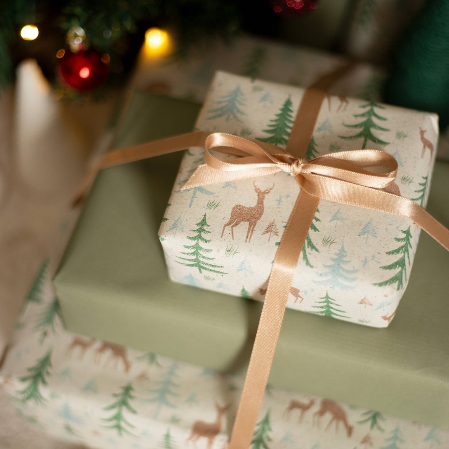 5m roll of Festive Reindeer Design Recycled Gift Wrap