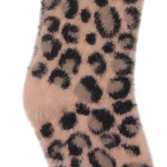 Pink Fluffy Leopard Print Socks SL834