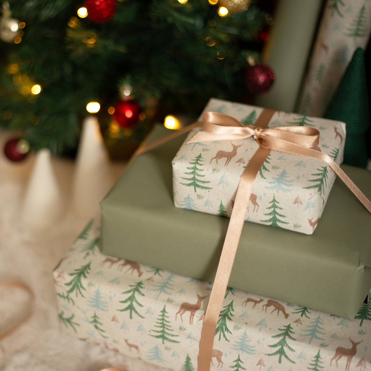 5m roll of Festive Reindeer Design Recycled Gift Wrap