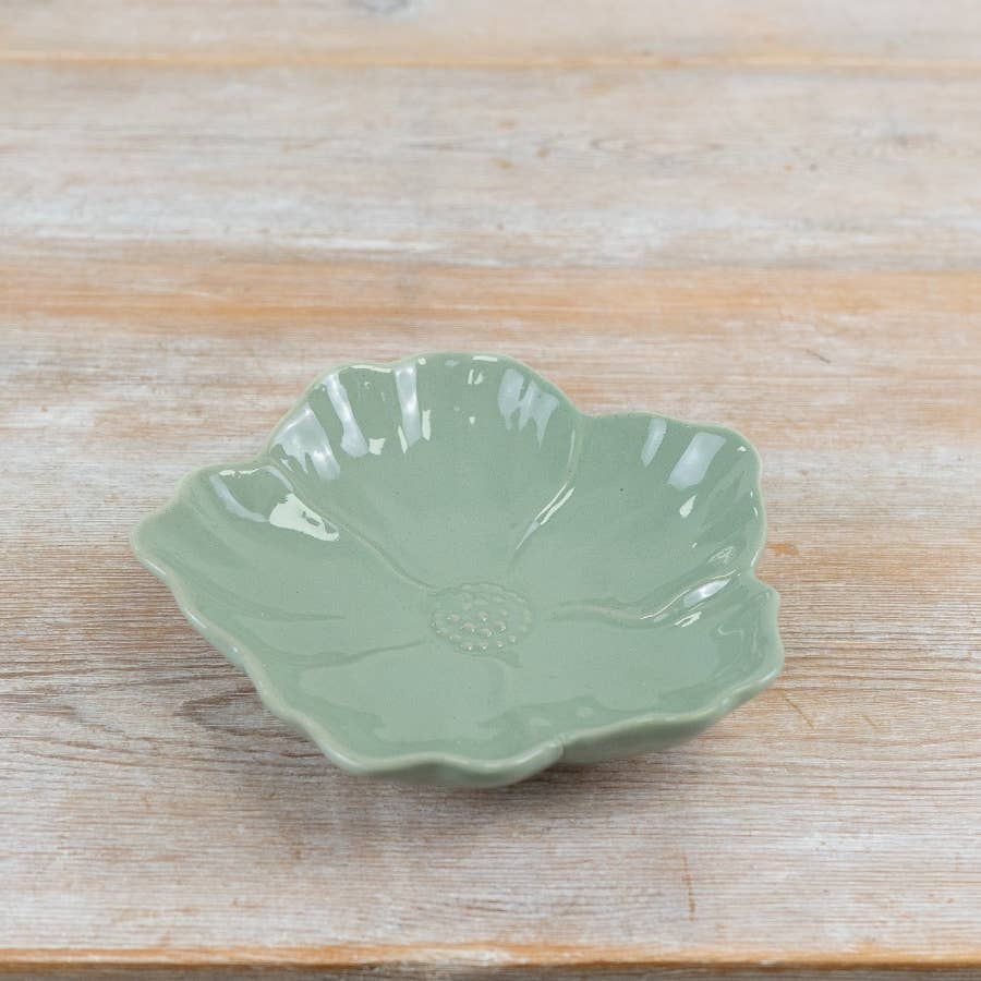 Sage Green Flower Dish, 14.9cm