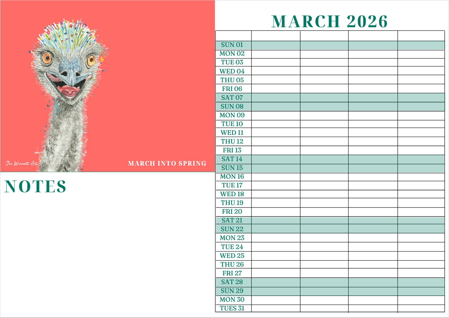 2026 A3 Animal Family Wall Calendar | UK Made Best seller
