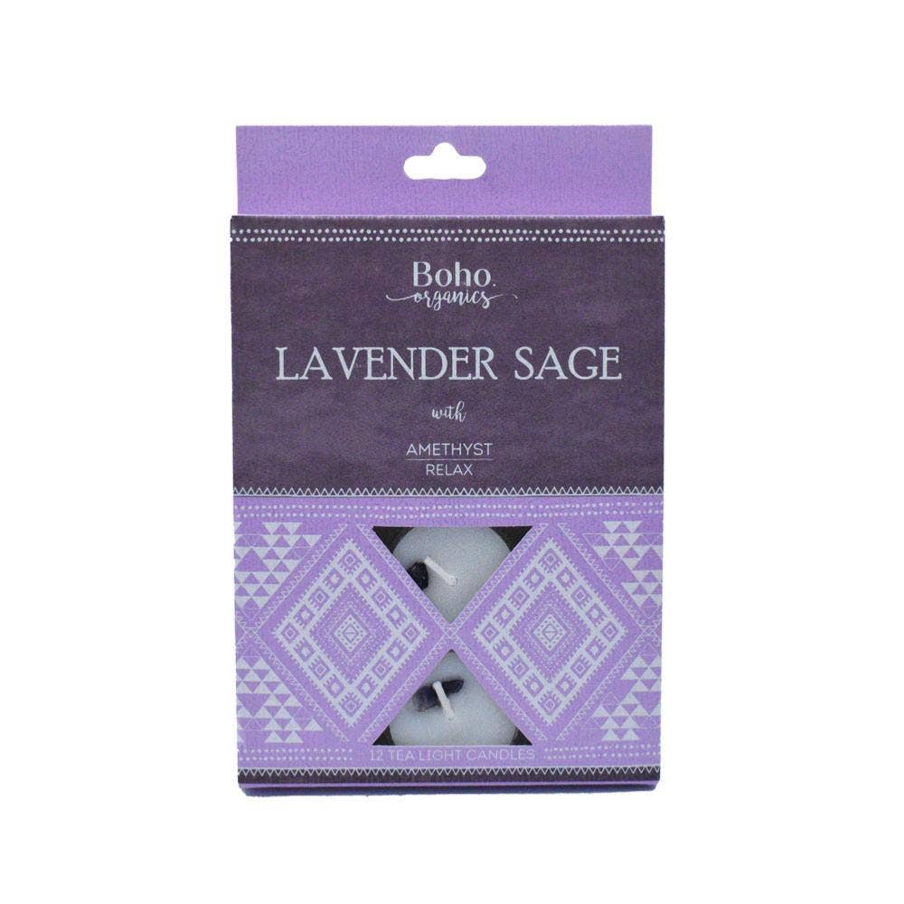 Boho Organics 12 Tea Light Candles Lavender Sage 10g Each
