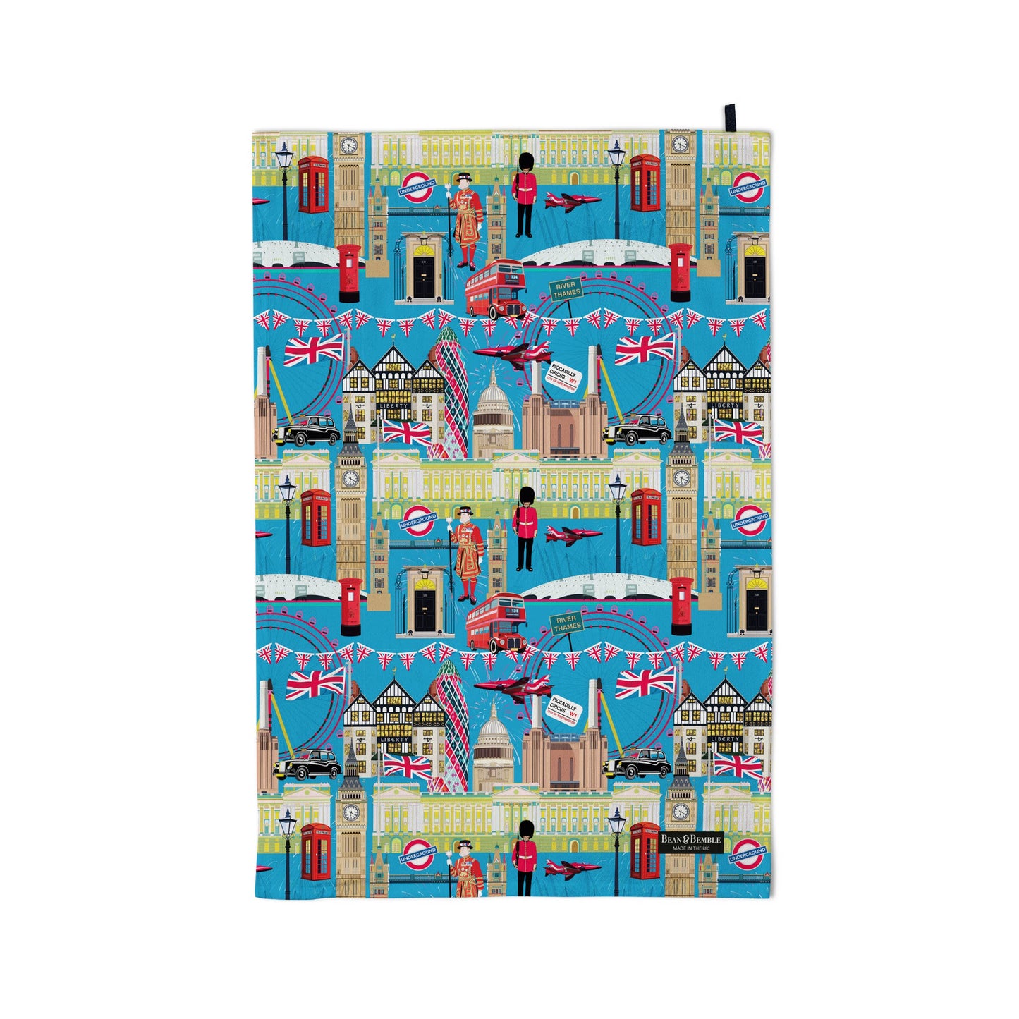 Tea Towel - UK Made - Colourful London Blue - Organic Cotton