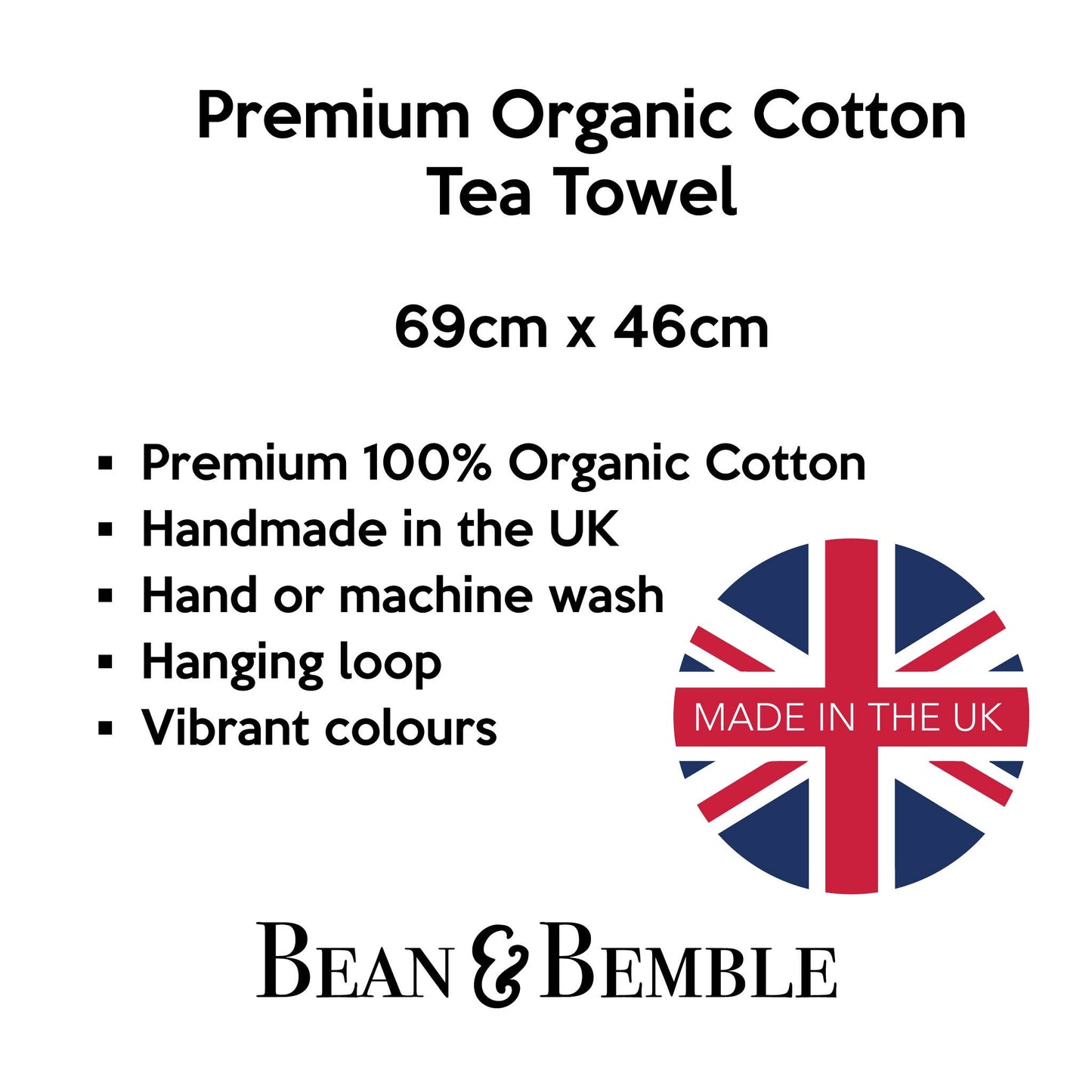 Tea Towel - UK Made - Colourful London White- Organic Cotton