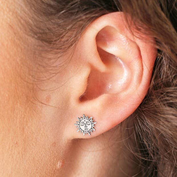 Sterling Silver Sunshine Face Stud Earrings