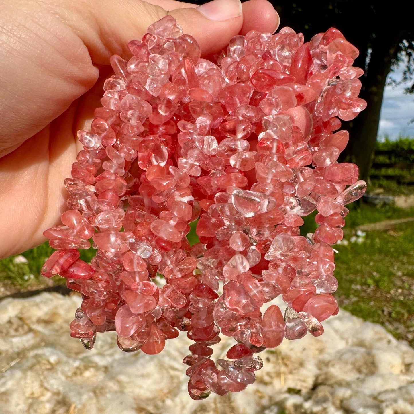 Crystal chip bracelet stretch bracelet gemstone jewellery Cherry Quartz