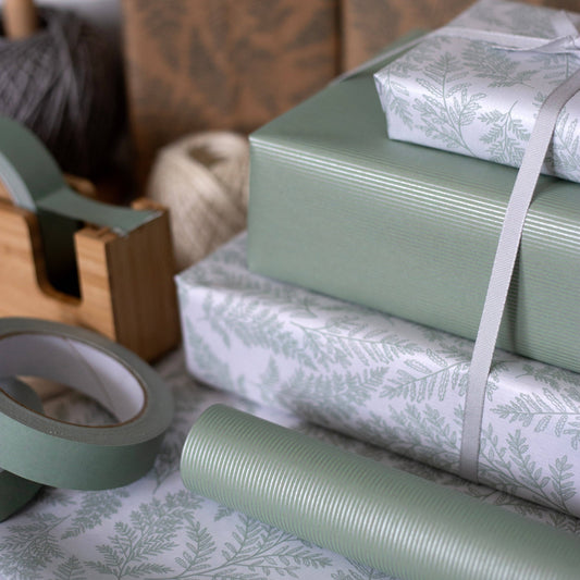 5m roll of Green with Fine Silver Lines Kraft Wrapping Paper