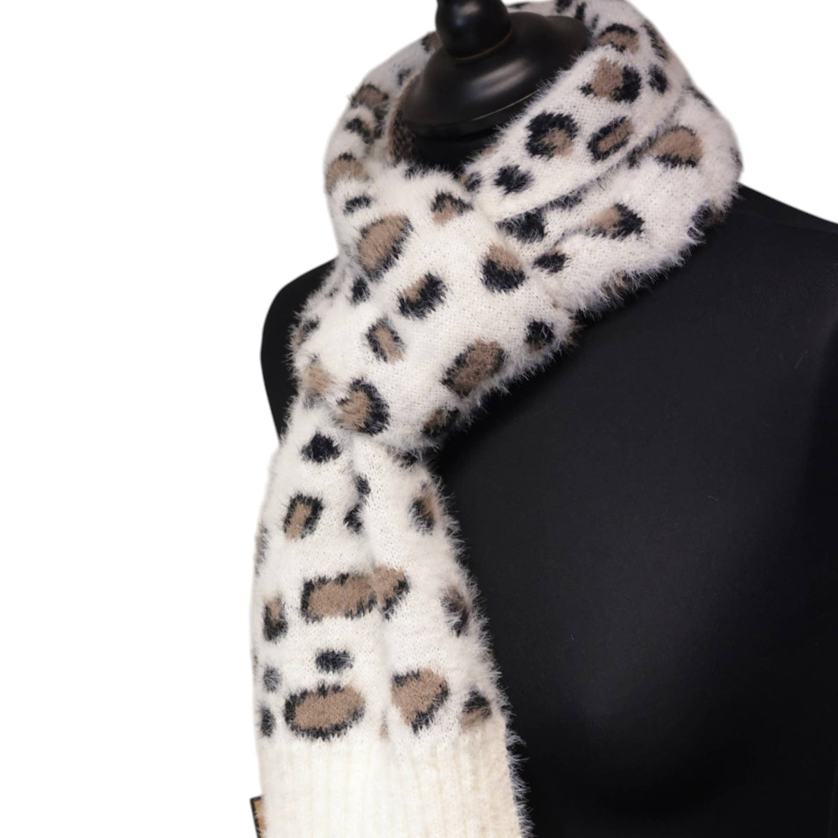 Cream Leopard Fluffy Pull Through Scarf AS102