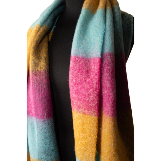 Pink, Orange & Blue Checked Chunky Winter Scarf SW821