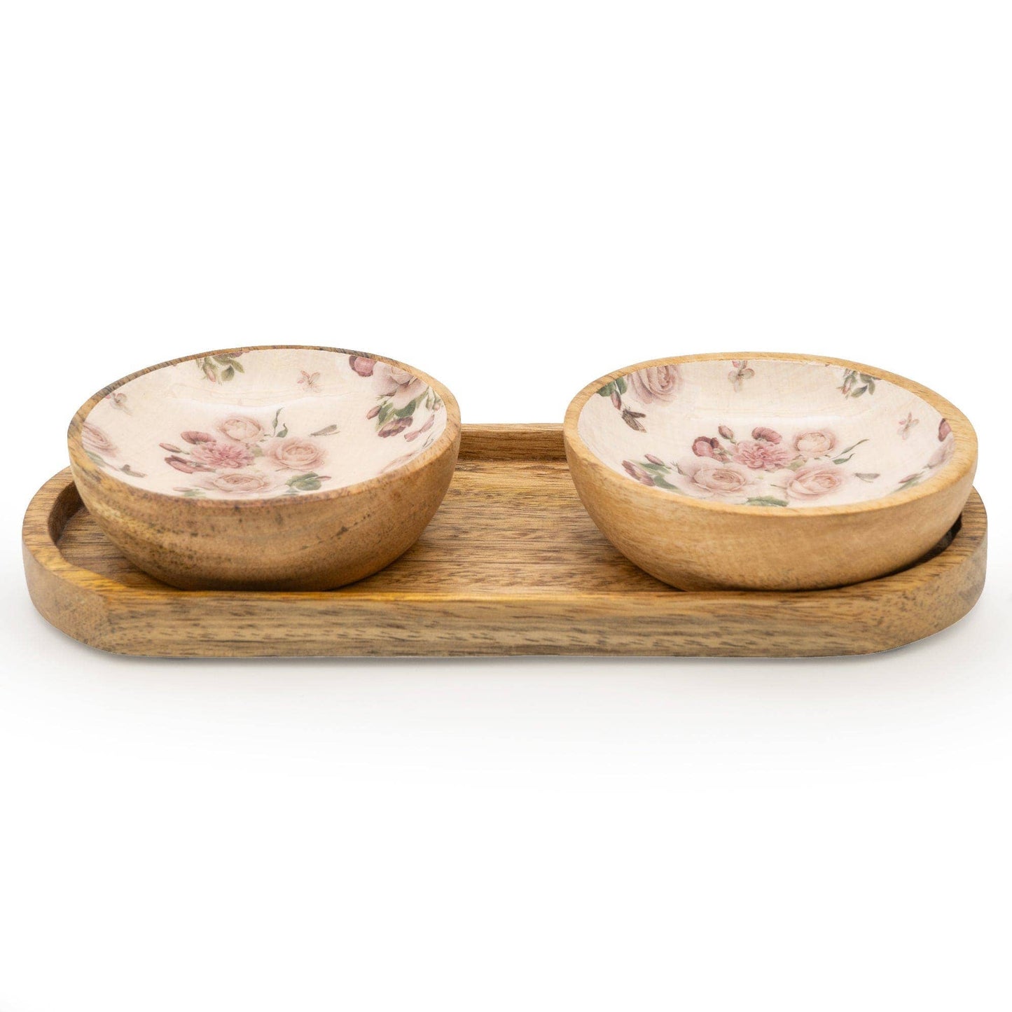 Set of 2 Small Mango Wood Dipping Bowls - Provence Blossom 4PK