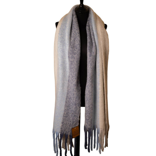 Grey & Blues Striped Chunky Winter Scarf SW761