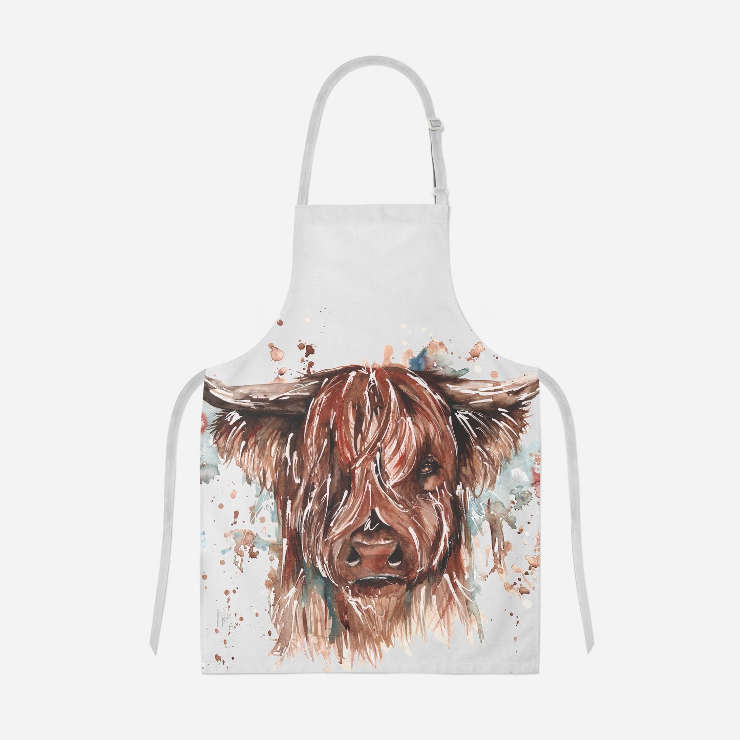 Highland Cow Design Cotton Apron with Original Watercolour