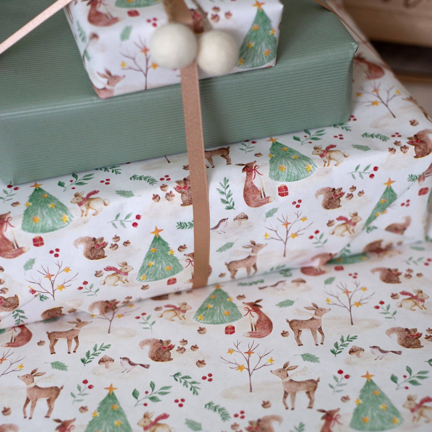 5m roll of Christmas Animal Recycled Wrapping Paper Festive