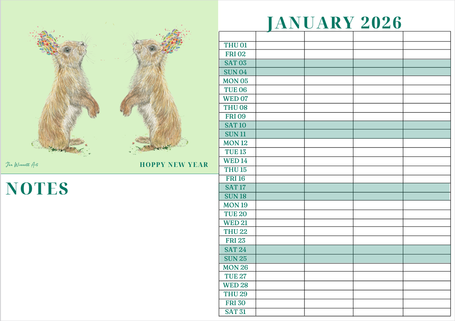 2026 A3 Animal Family Wall Calendar | UK Made Best seller