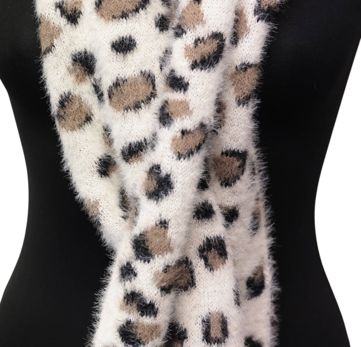 Cream Leopard Fluffy Pull Through Scarf AS102
