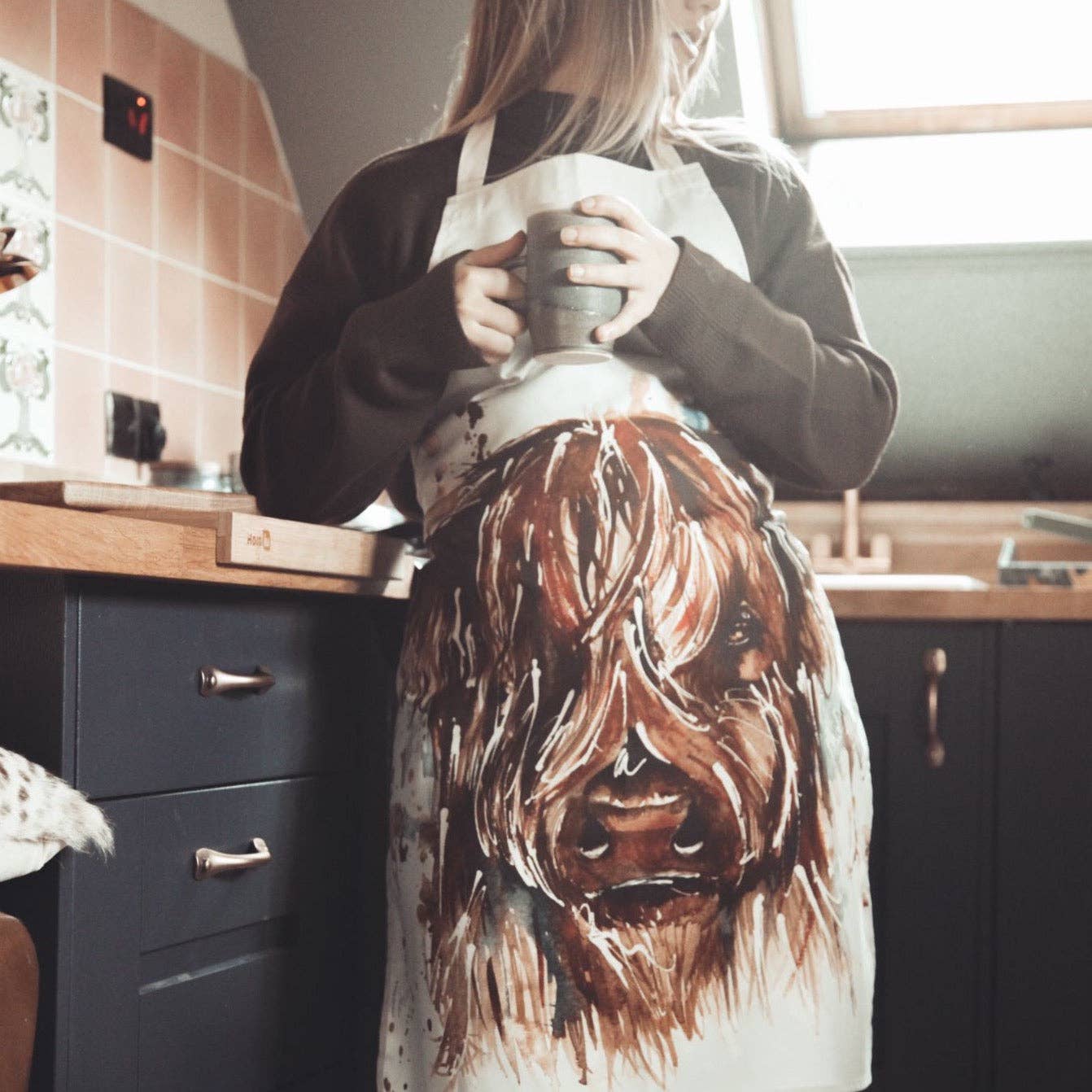 Highland Cow Design Cotton Apron with Original Watercolour