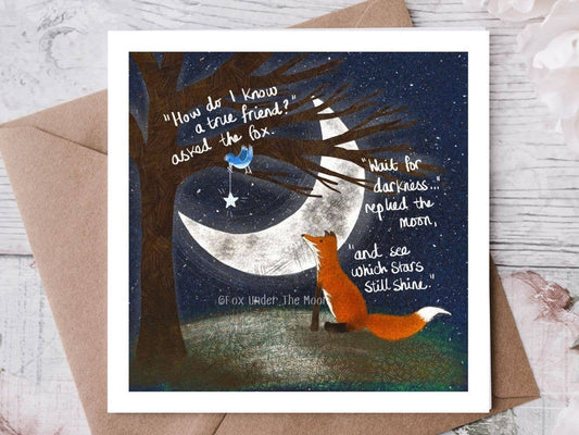 "A True Friend" A Friendship Card by Fox Under The Moon: Naked (no cello wrapping)