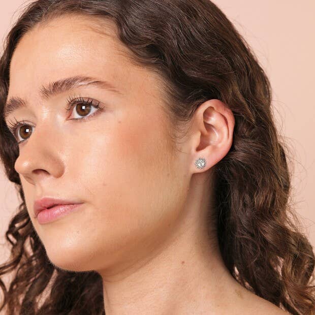 Sterling Silver Sunshine Face Stud Earrings