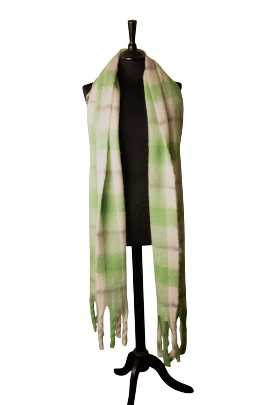 Green & White Checked Chunky Winter Scarf SW781